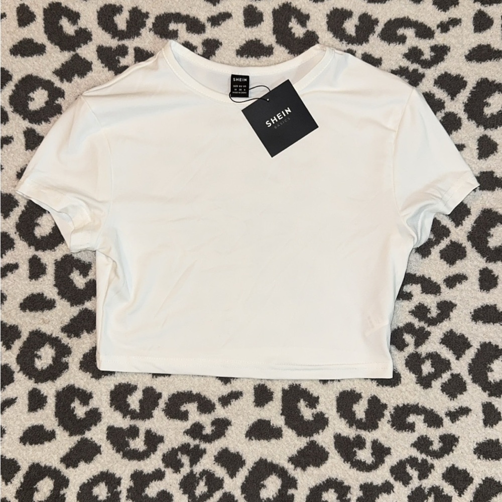SHEIN White Fitted Polo Crop Top